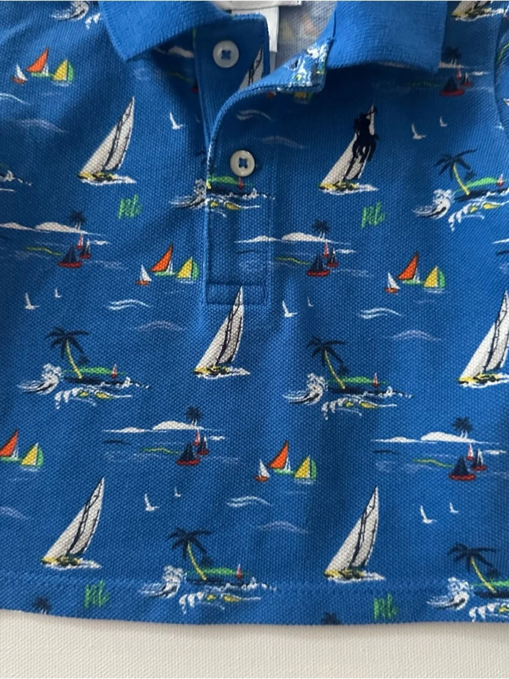 Ralph Lauren 3 Months Baby Boy Blue Sailboat Print Polo Shirt